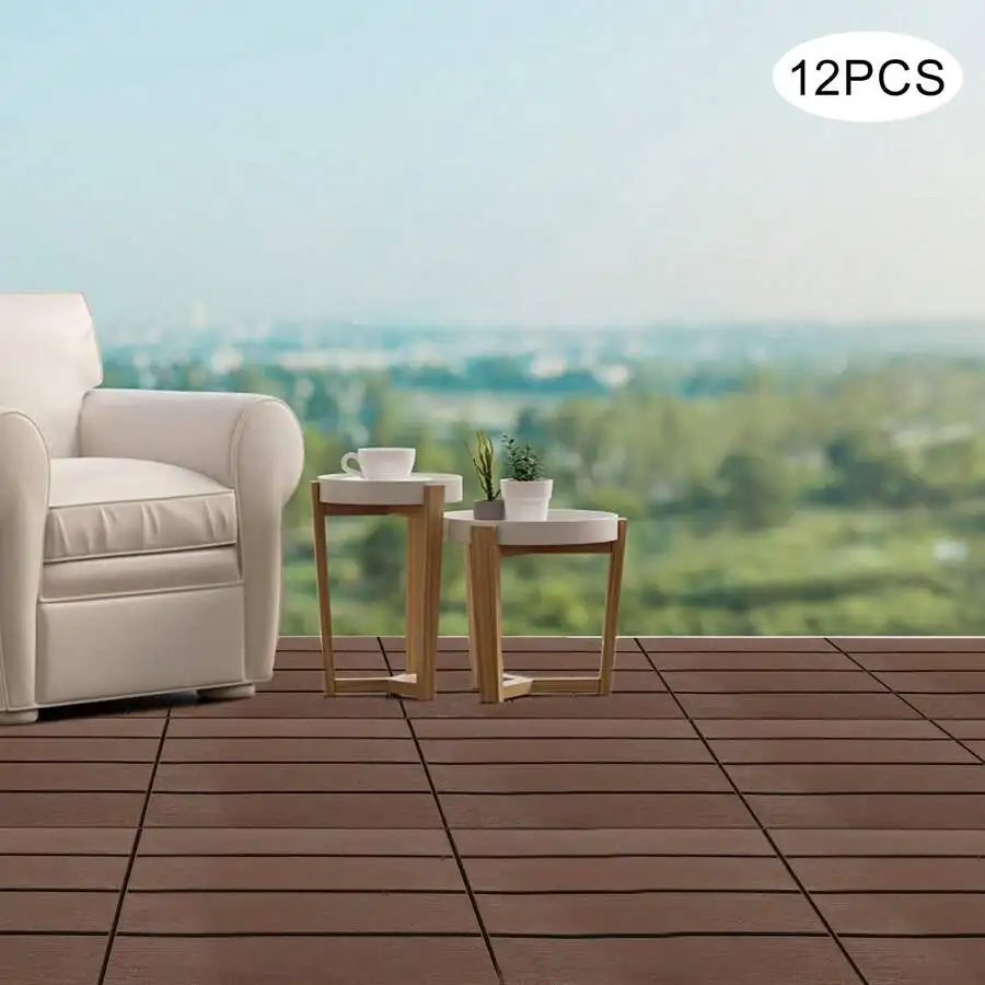 Deck Tiles, 12 Pack Interlocking Deck Tiles, 12'X12' DIY Patio Deck Tiles, Outdoor Plastic Interlocking Flooring Tiles For Porch