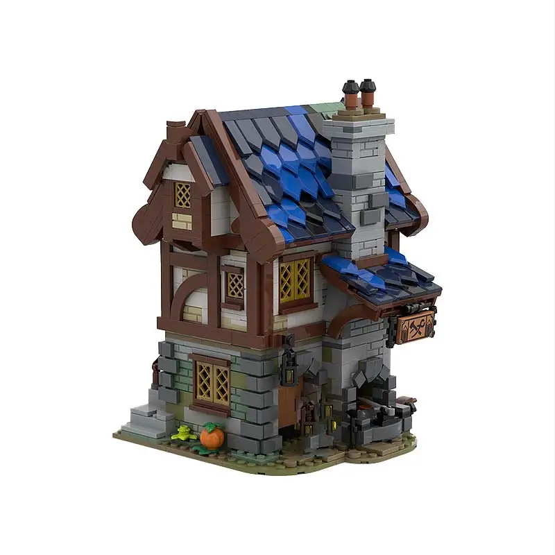 MOC Creative Urban Street View Blacksmith Modular Architecture Building Block DIY Assembly Originality Bricks Puzzle Toy Gifts