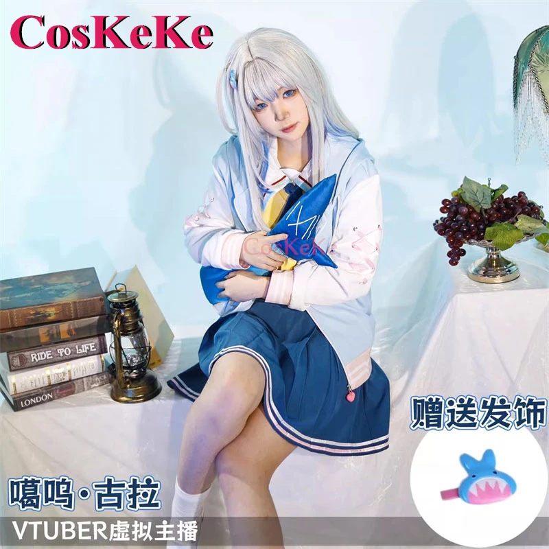 CosKeKe Gawr Gura Cosplay Anime VTuber Hololive Costume Sweet Lovely Daily Wear Outfit Halloween Party Role Play Clothing XS-XXL