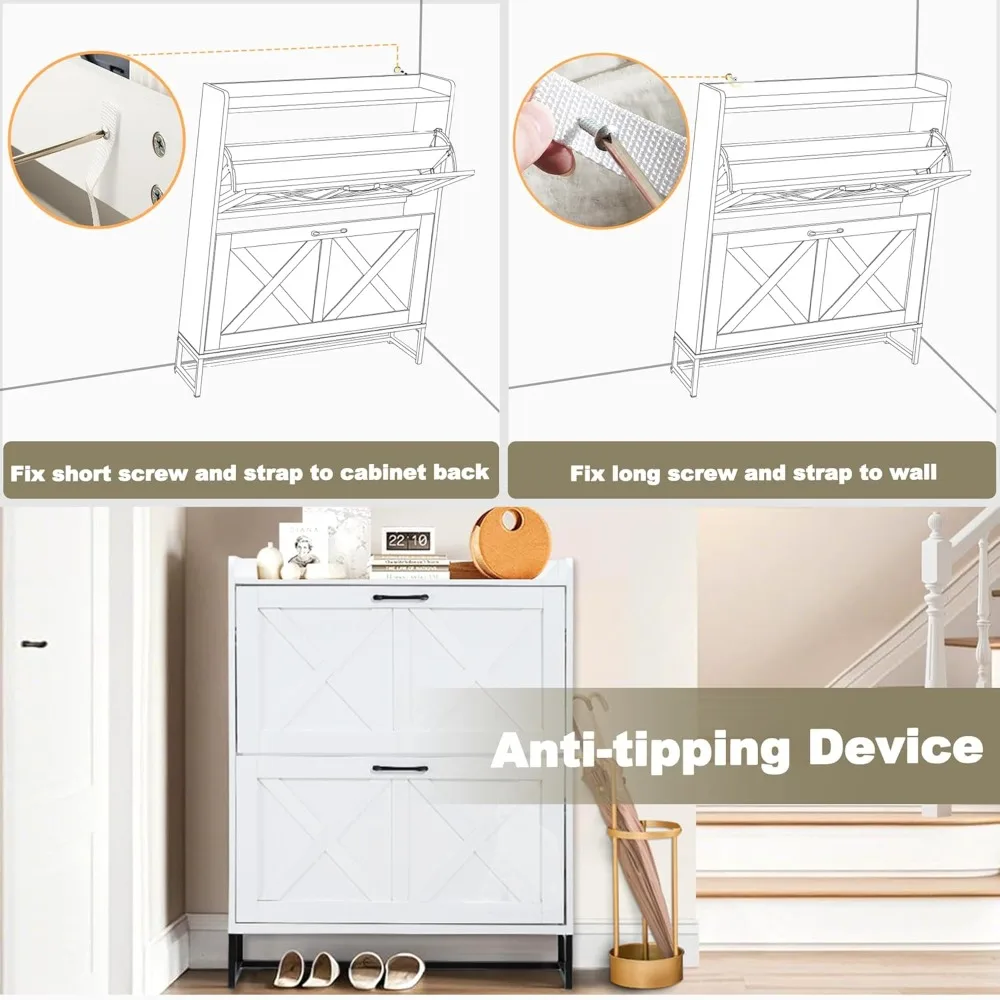 خزانة أحذية مع درجين قابلين للطي، خزانة تخزين أحذية مخفية للمدخل، خزانة أحذية ضيقة بأرجل معدنية، مقاس S #6