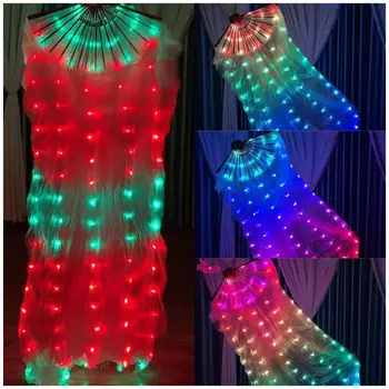 Ruoru-Colorido LED Fã de Dança do Ventre, 100% Véu De Seda para Dançar Carnaval, Luminosos Fãs para Festa e Casamento
