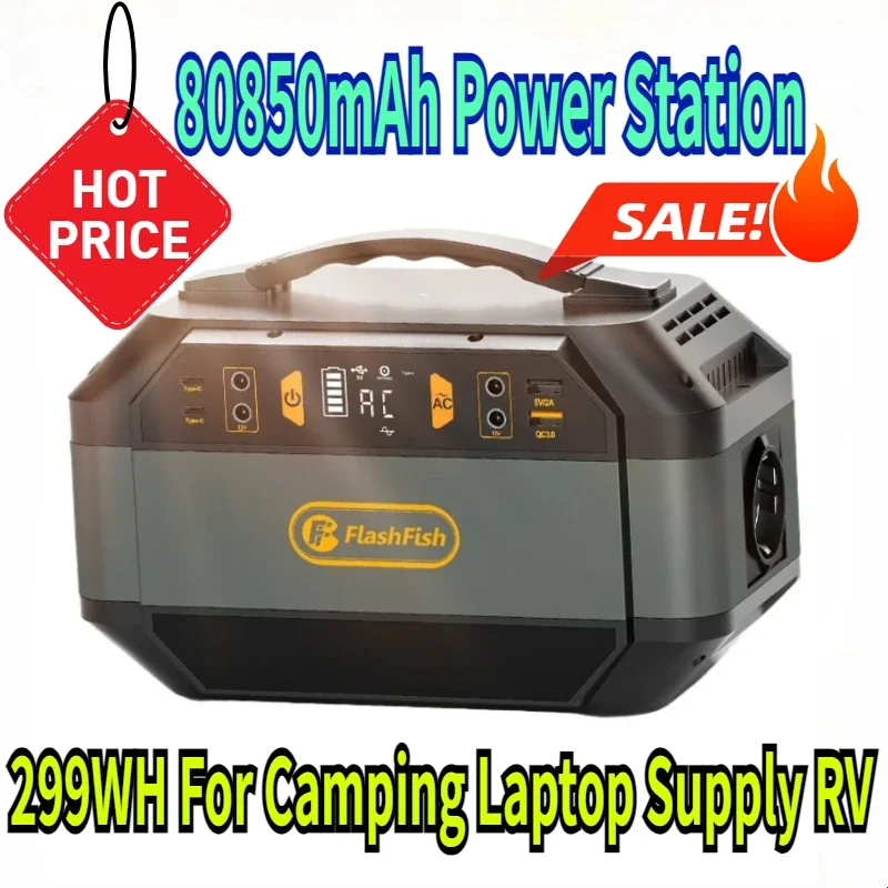 

80850mAh Portable Power Station 299WH Emergency Solar Generator Battery Pack Power Bank Outdoor for Camping Laptop Supply RV