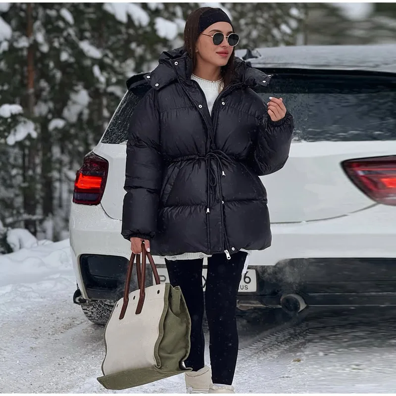  Fashion Solid Cropped Padded Coats Women Detachable Hood Zip Drawstring Hem Warm Jacket 2026 Winter New Lady Casual Outerwear