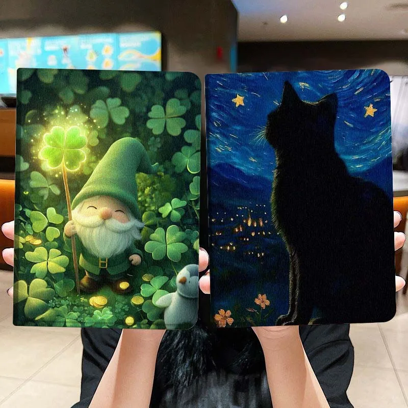 

Clover Starry Sky Cat For iPad Pro Air Mini 2 3 4 5 6 7 6th 7th 10th 11th 10.2 9.7 10.5 11 Foldable Tablet Case Gift