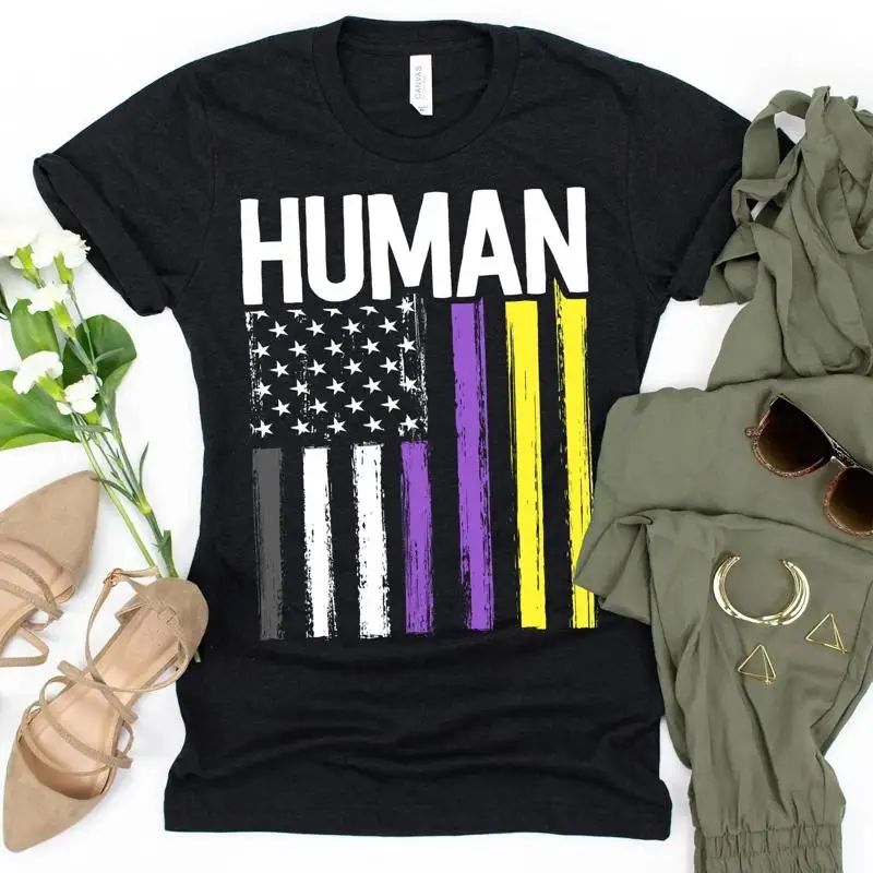 Human Gender Nonbinary Flag T Shirt American Pride Genderfluid LGBT Genderqueer