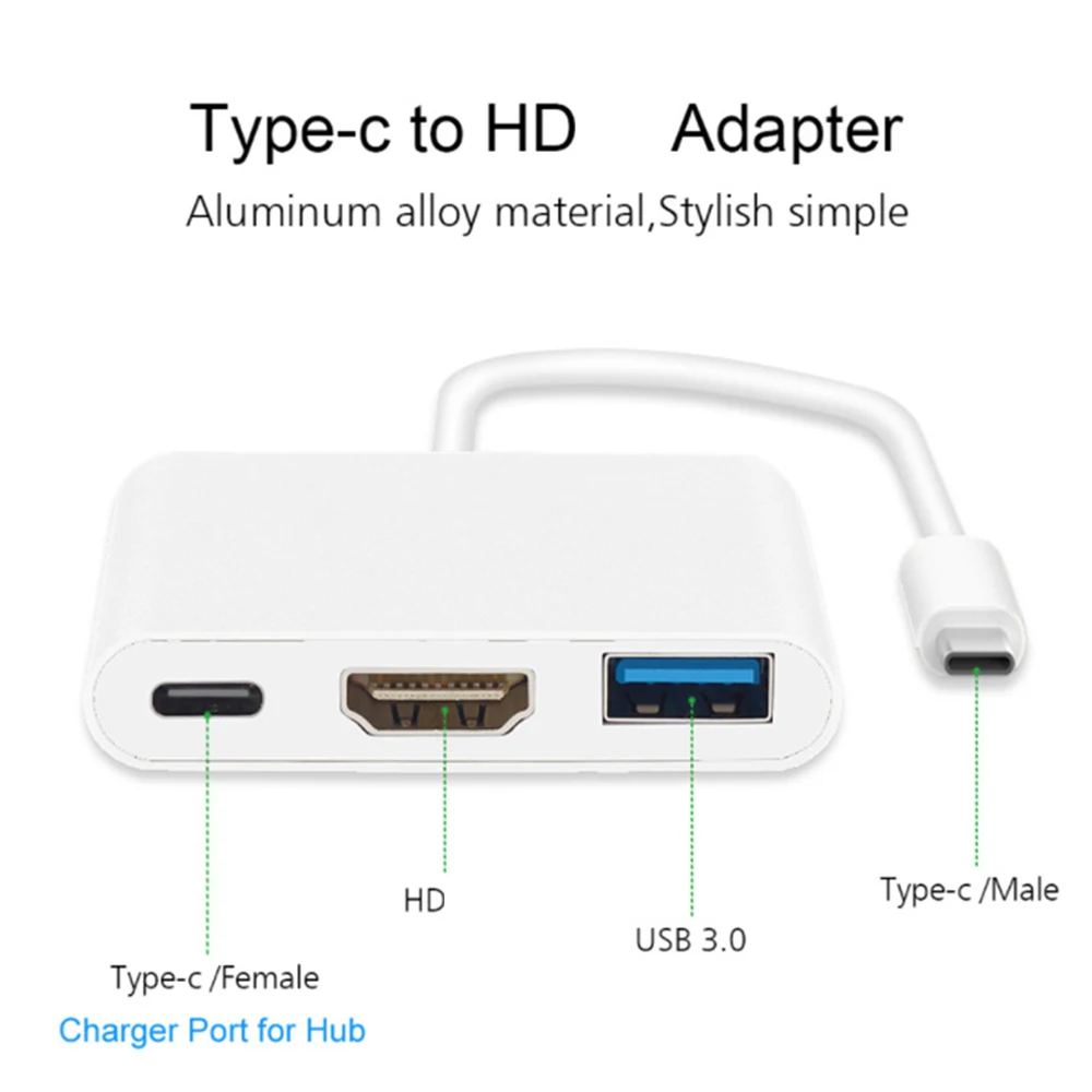 3 in 1 USB C Male To USB 3.0 Female HDMI-Compatible Female USB-c Female For Power Charging Adapter for Mac Air Pro Huawei Mate10