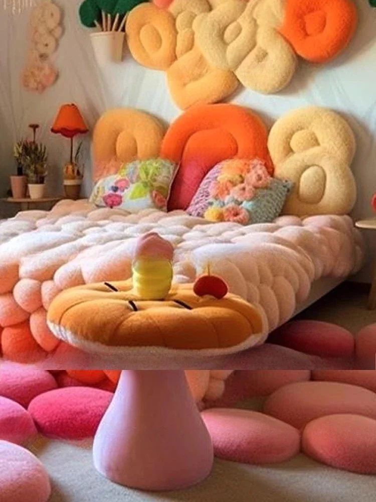 Cream bed, master room queen bed, dopamine furniture 1.5 meters bed, cream style double b ed