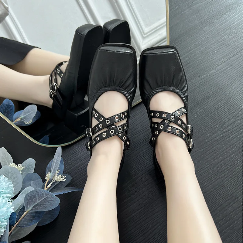 

Женские балетки Мэри Джейн с перекрестными ремешками и мелким горлышком, туфли Мэри Джейн на толстом каблуке с квадратной головкой, туфли на высоком каблуке zapatos de mujer