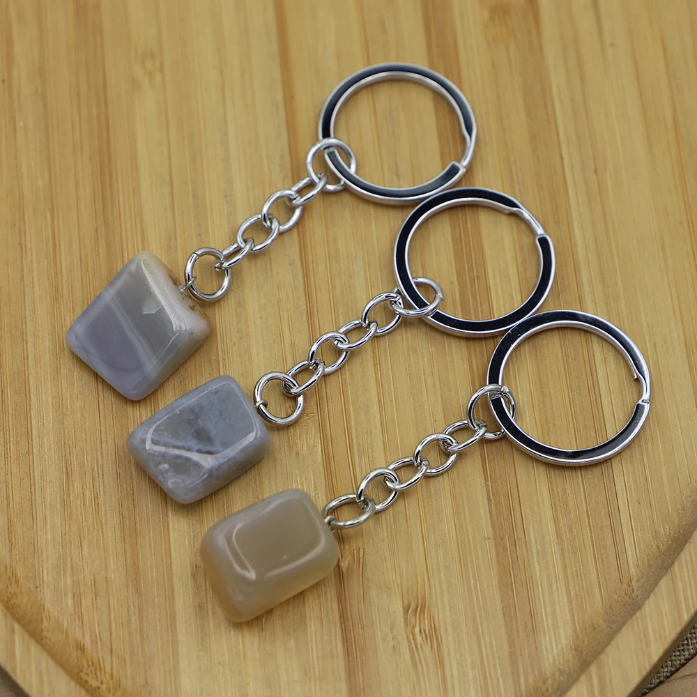 

Natural Irregular Crystal Agate Keychain DIY Key Ring Large Particle Bag Pendant Couple Gift Fashion Accessories Wholesale 6Pcs