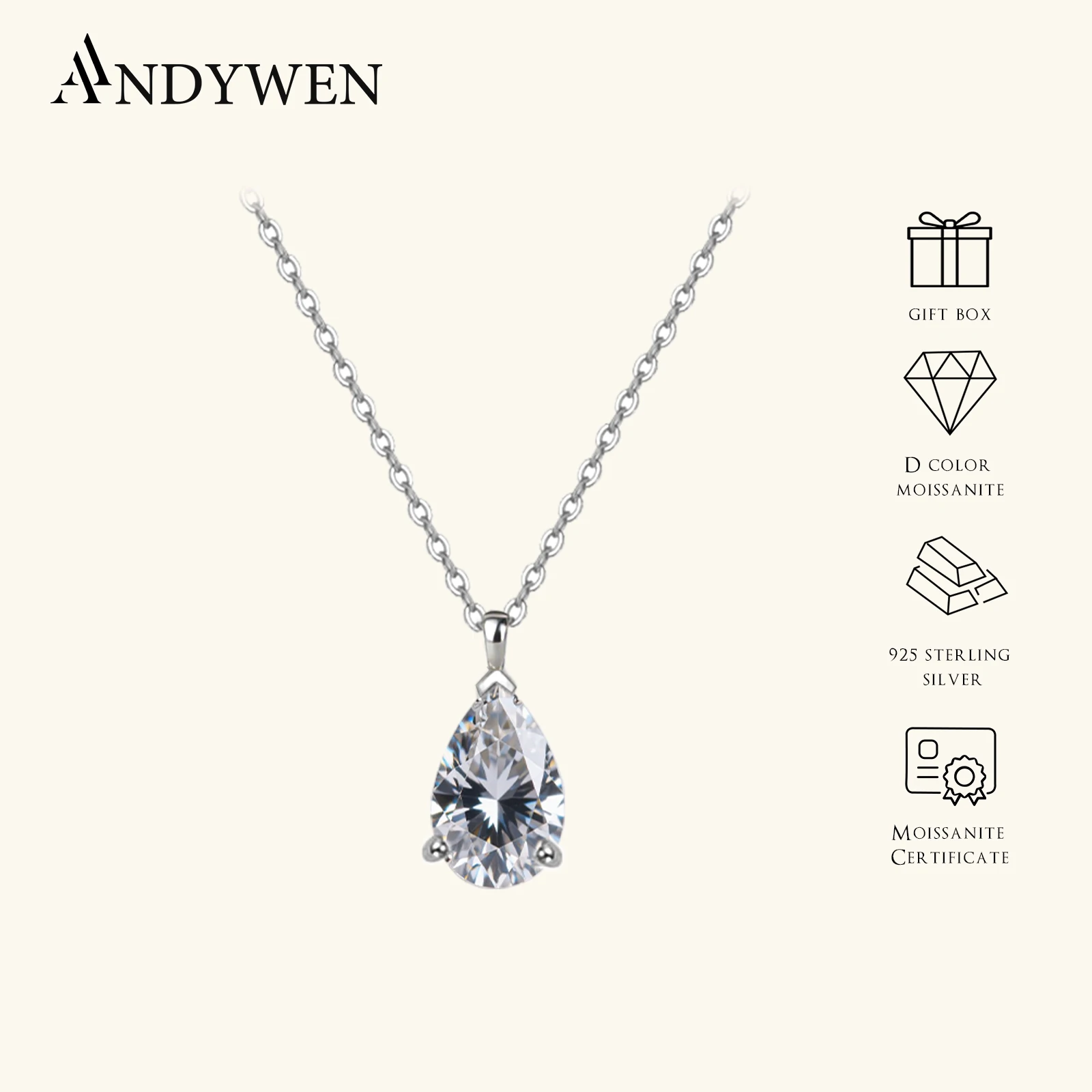 

ANDYWEN 1CT 2CT Pear Heart Oval Geometric Cut D VVS1 Moissanite Necklace for Women Sterling Silver 925 Pendant Luxury Jewelry