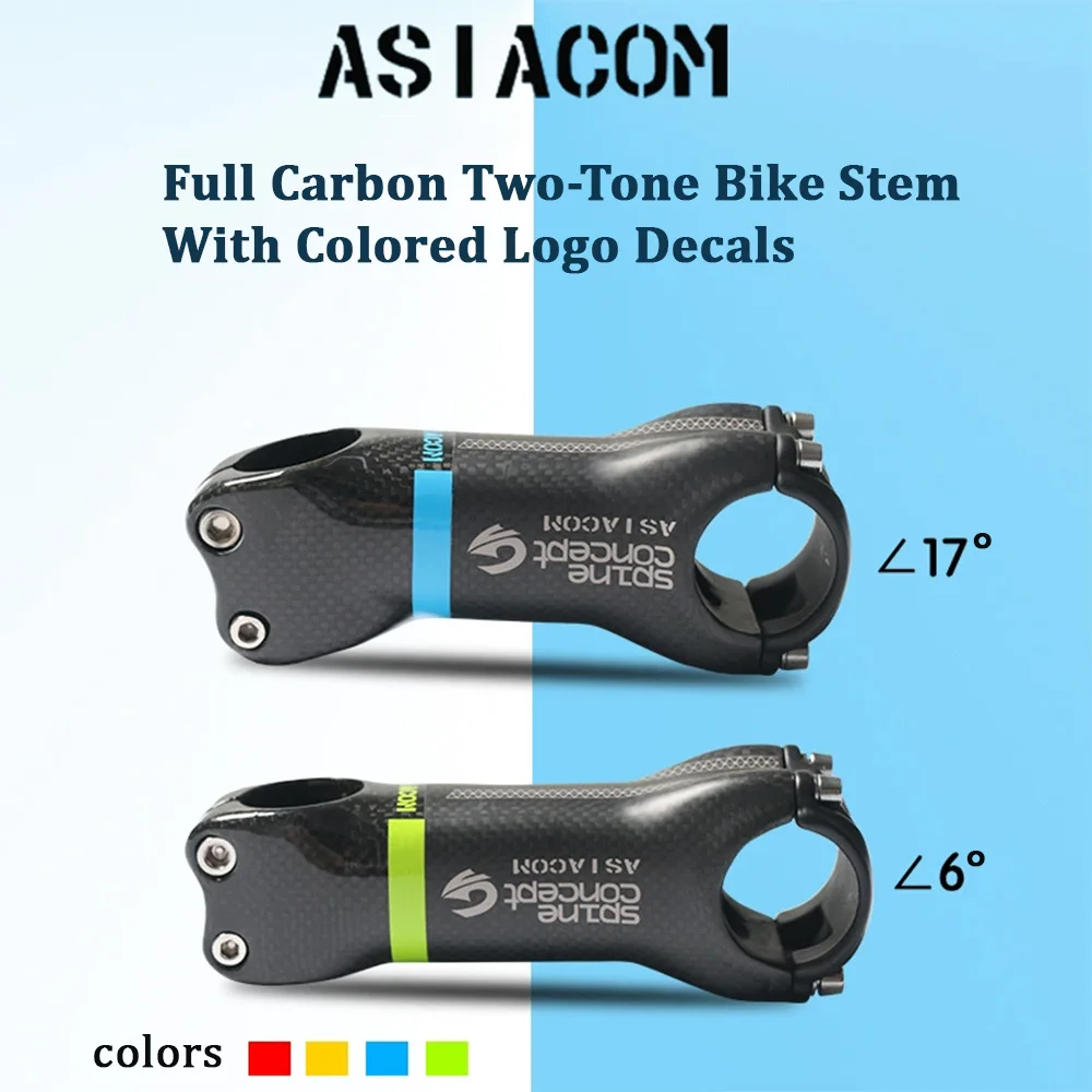 ASIACOM 3K Two‑Tone Matte & Gloss Full Carbon Bike Stem 6°/17°, Fit 28.6mm Steerer 31.8mm Handlebar for MTB Road Bicycle