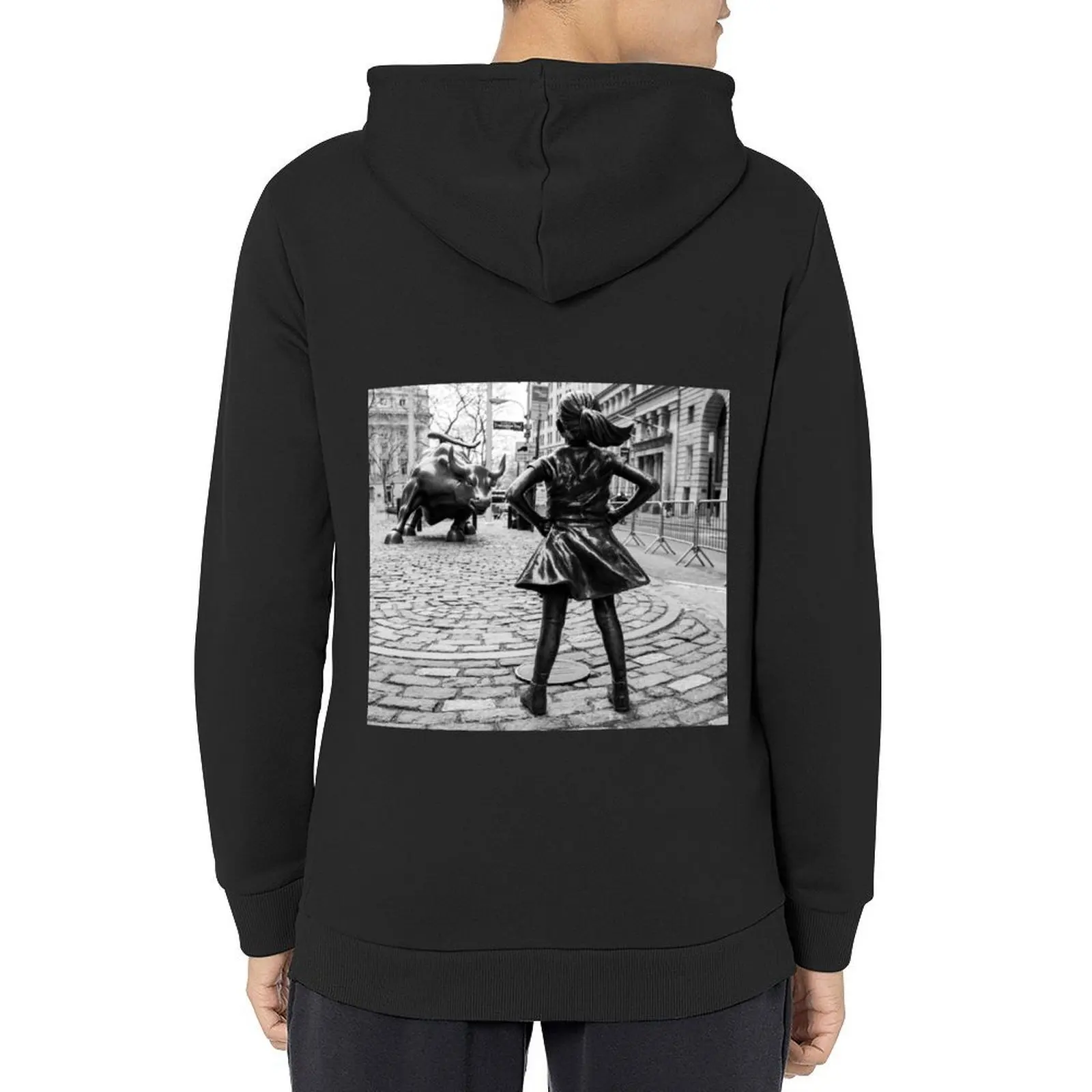 

Fearless Girl And Wall Street Bull Statue Hoodie mens clothing men clothing autumn clothes man hoodie