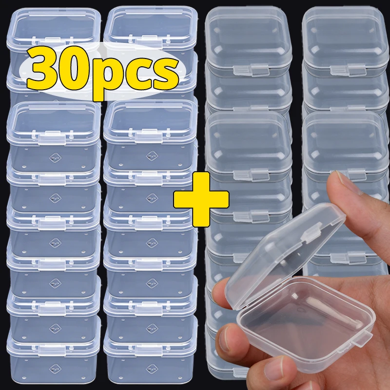 30pcs DIY Mini Transparent Square Plastic Boxes for Earrings Jewelry Packaging Multifunctional Storage Jewelry Box Organizer