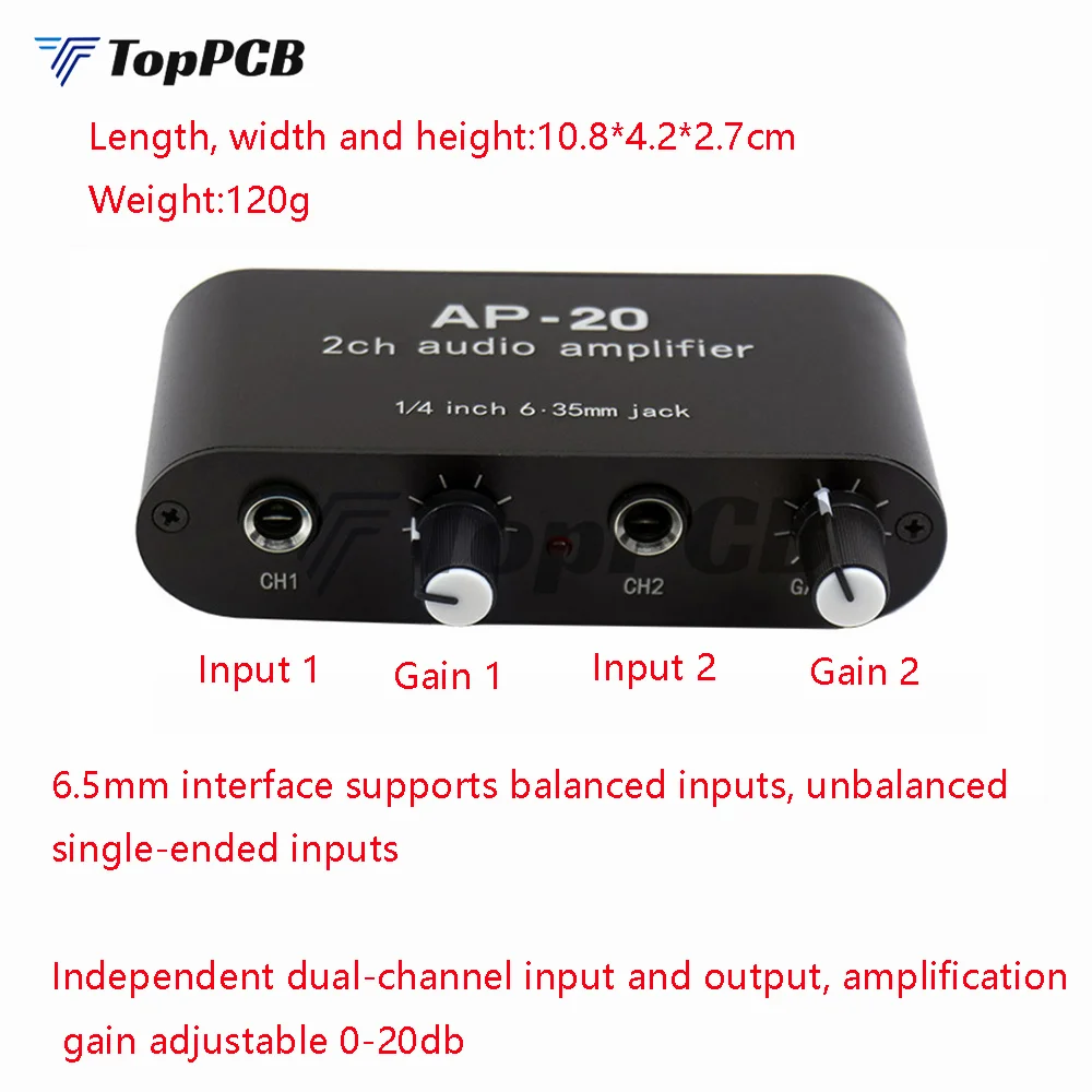 Dual Channel Audio Preamp amplifies for 1/4inch 6.35mm jack input/output Instrument Microphone Single ended Balance Input