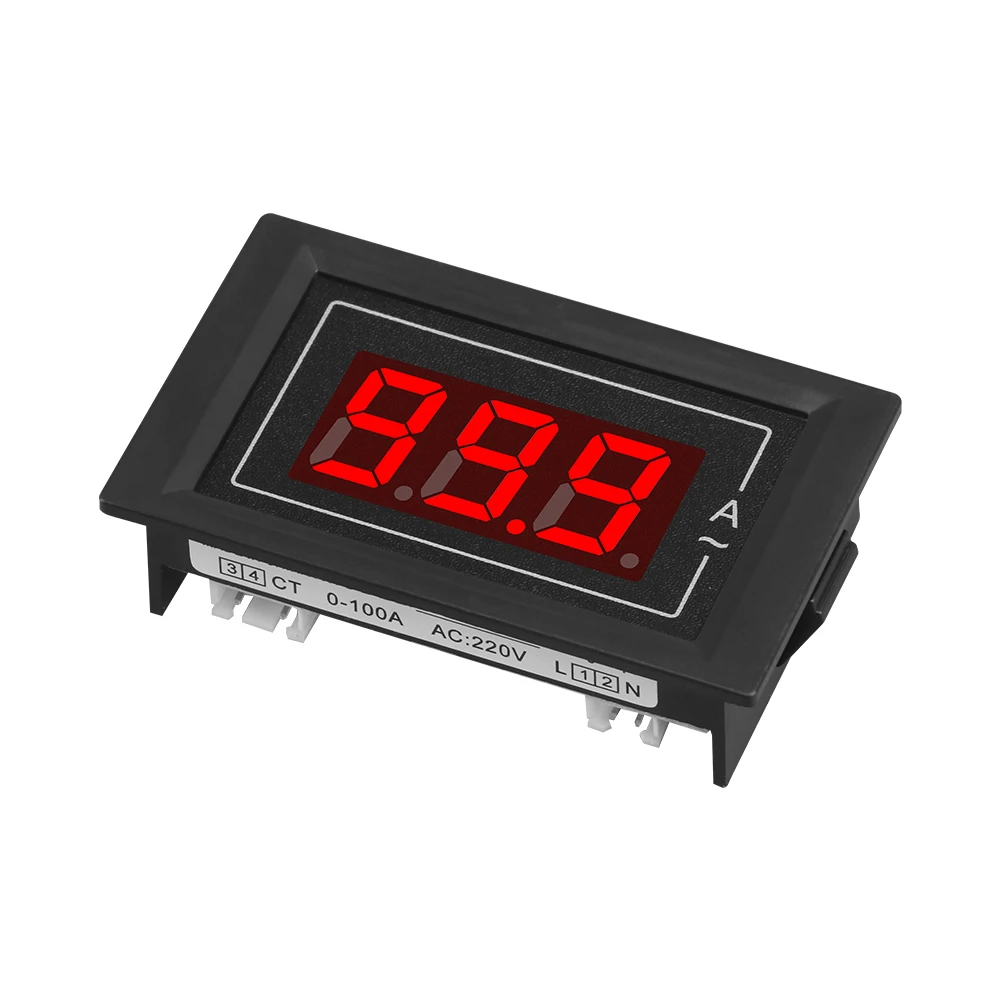 AC220V 100A Digital Ammeter Panel LED 2 Wire Amp Meter Amperage Tester Gauge with Current Transformer