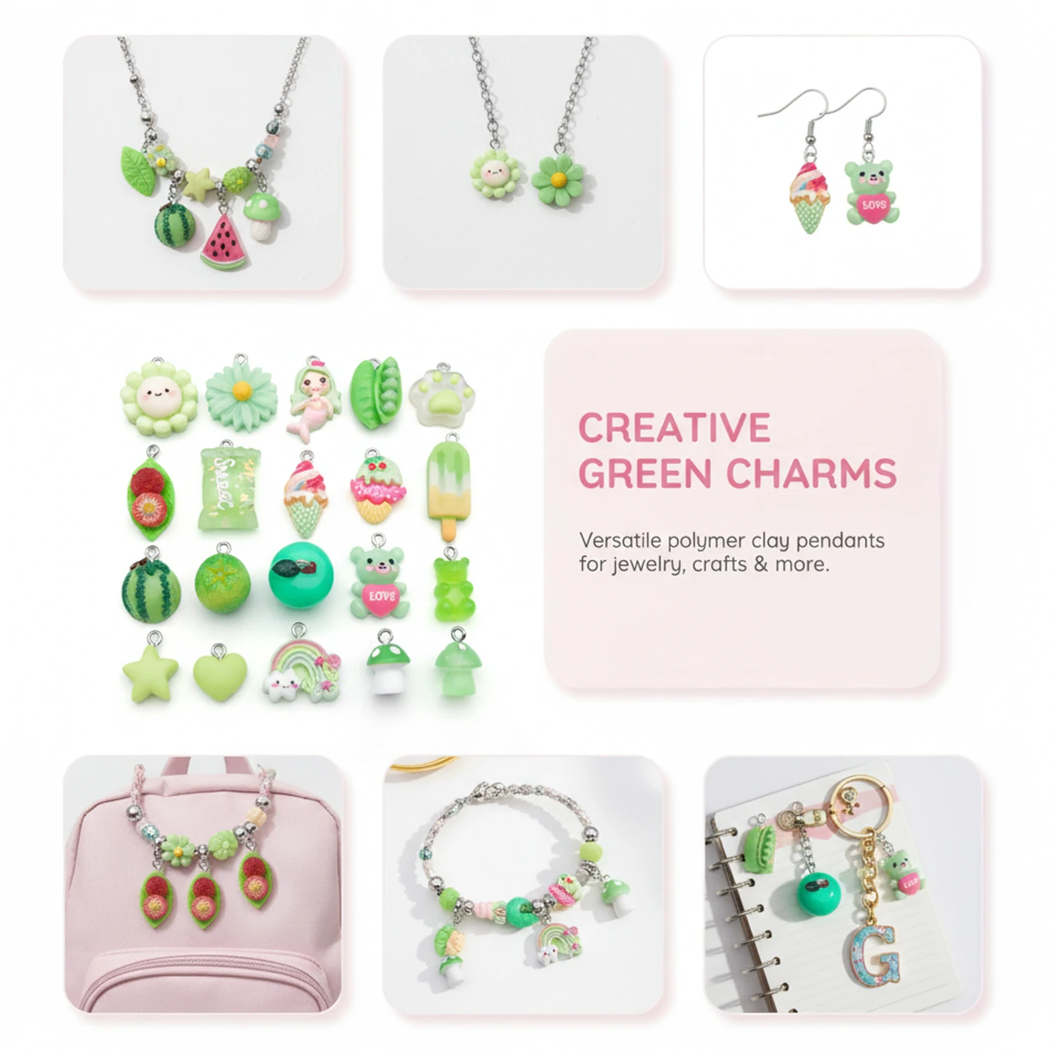 Randomly mix 20pcs of green resin Charms multi-element series Pendants for DIY jewelry making accessories and craft supplies