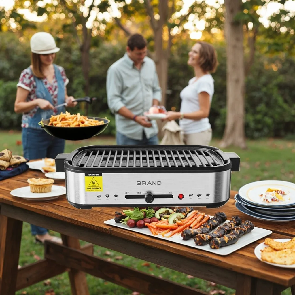 

Electric Smokeless Grill Restaurant Quality with Non-Stick Coating and Detachable Plate BBQ Grill Design