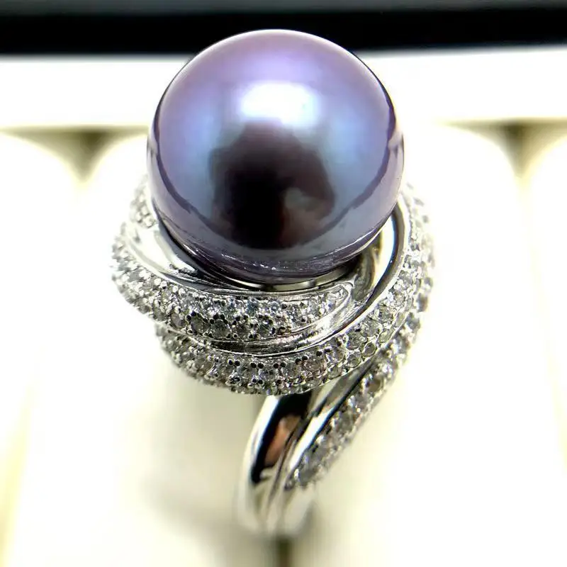 

Suberb 11-12mm Purple Lavender Perfect Round Pearl Ring Adjustable Size Women Jewelry Wedding Party Gift 925 Sterling Silver 188