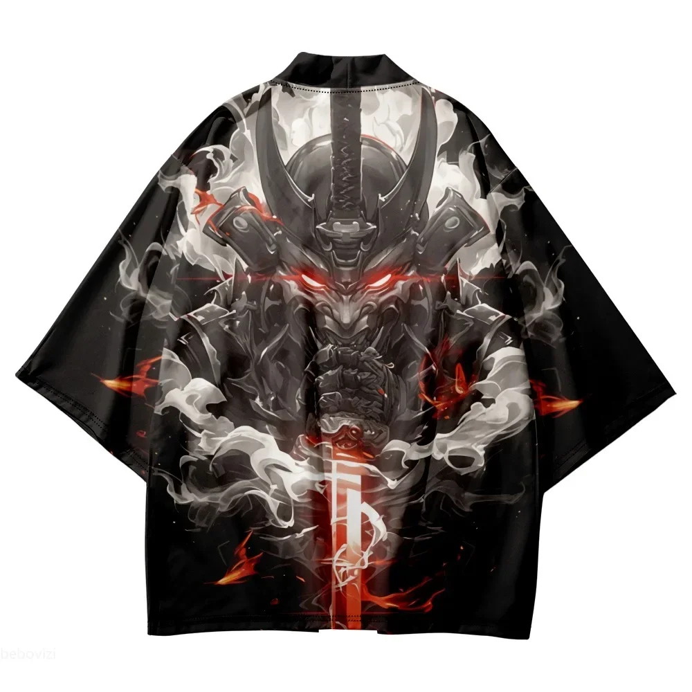 2025 الرجال سترة Haori انمي ياباني شيطان الساموراي طباعة كيمونو Harajuku النساء الشاطئ يوكاتا حجم كبير #1