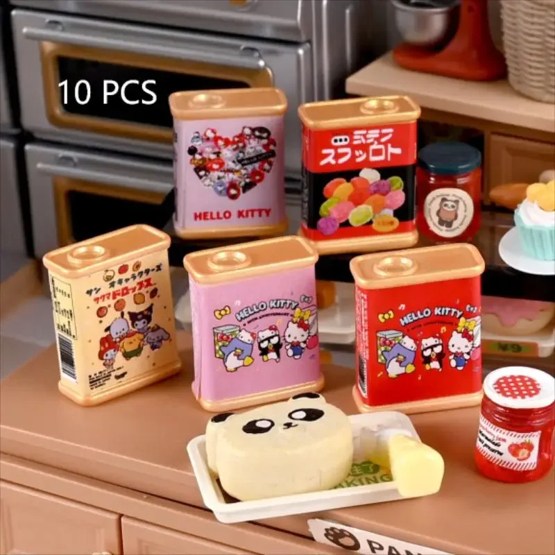 

10PCS Cute Sanrio Dollhouse Mini Toy Hello Kitty Candy Jar Model Decor Kid Play Toys Micro Landscape Store Scene Ornaments Gifts