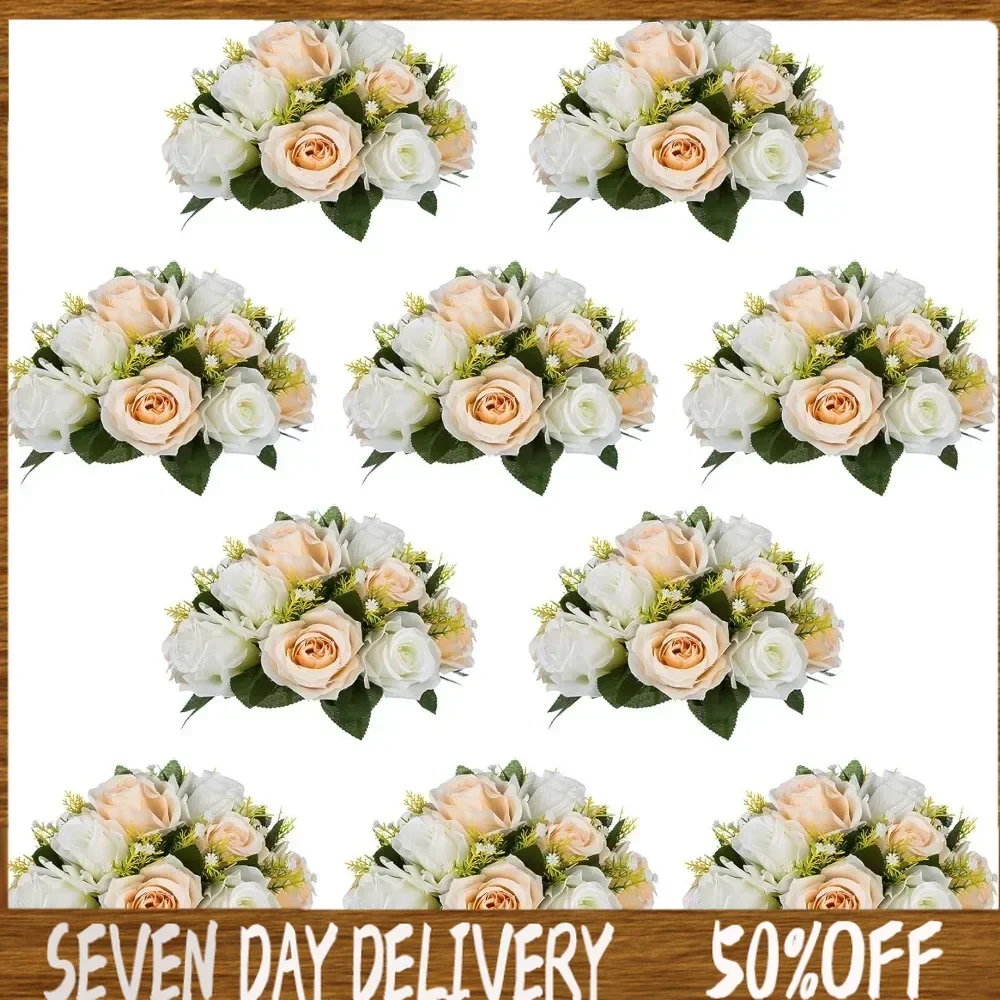 

Artificial Flower Decoration Pcs of 10 15 Heads Plastic Roses With Base Fake Flower Ball Arrangement Bouquet Home Decor Wedding