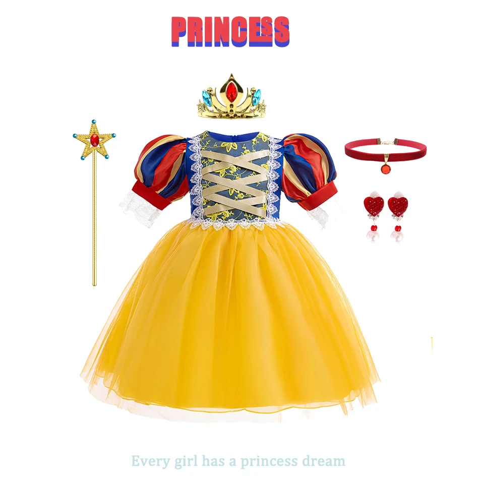 Girls Spring and Summer Princess Dress Children Snow White Cosplay Dress Anime Role-playing Masquerade Costume Party Ball Gown