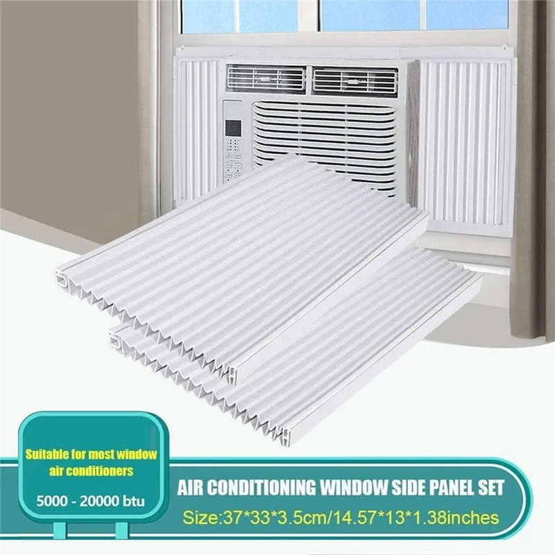 Window Air Conditioner Side Panels with Frame, Room AC Accordion Filler Curtain Kit Replacement Adjustable with Frame