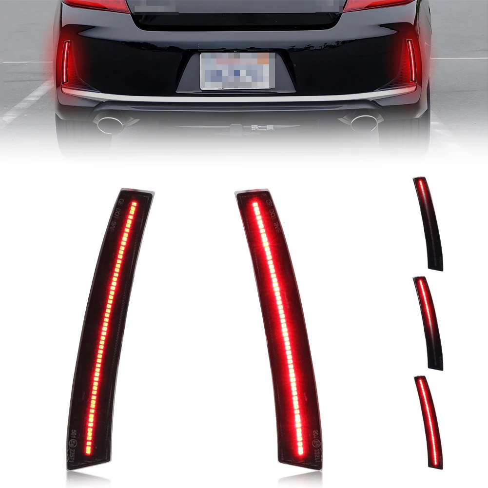 2PCS For 2016 2017 Honda Accord Coupe 2DR Rear Bumper Brake Light Tail Light Reflector Light Turn Signal Light DRL Light W/LED