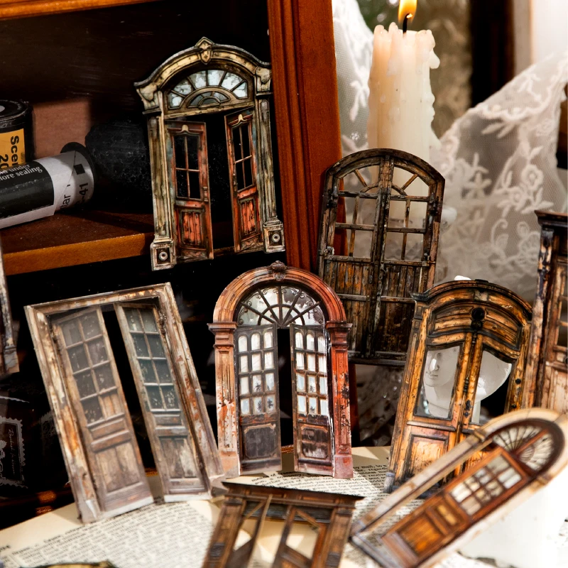 Retro Hollow Wooden Window Hard card Sticker Pack DIY Scrapbook Background Decoration Album Envelope Diary Marking Stationery