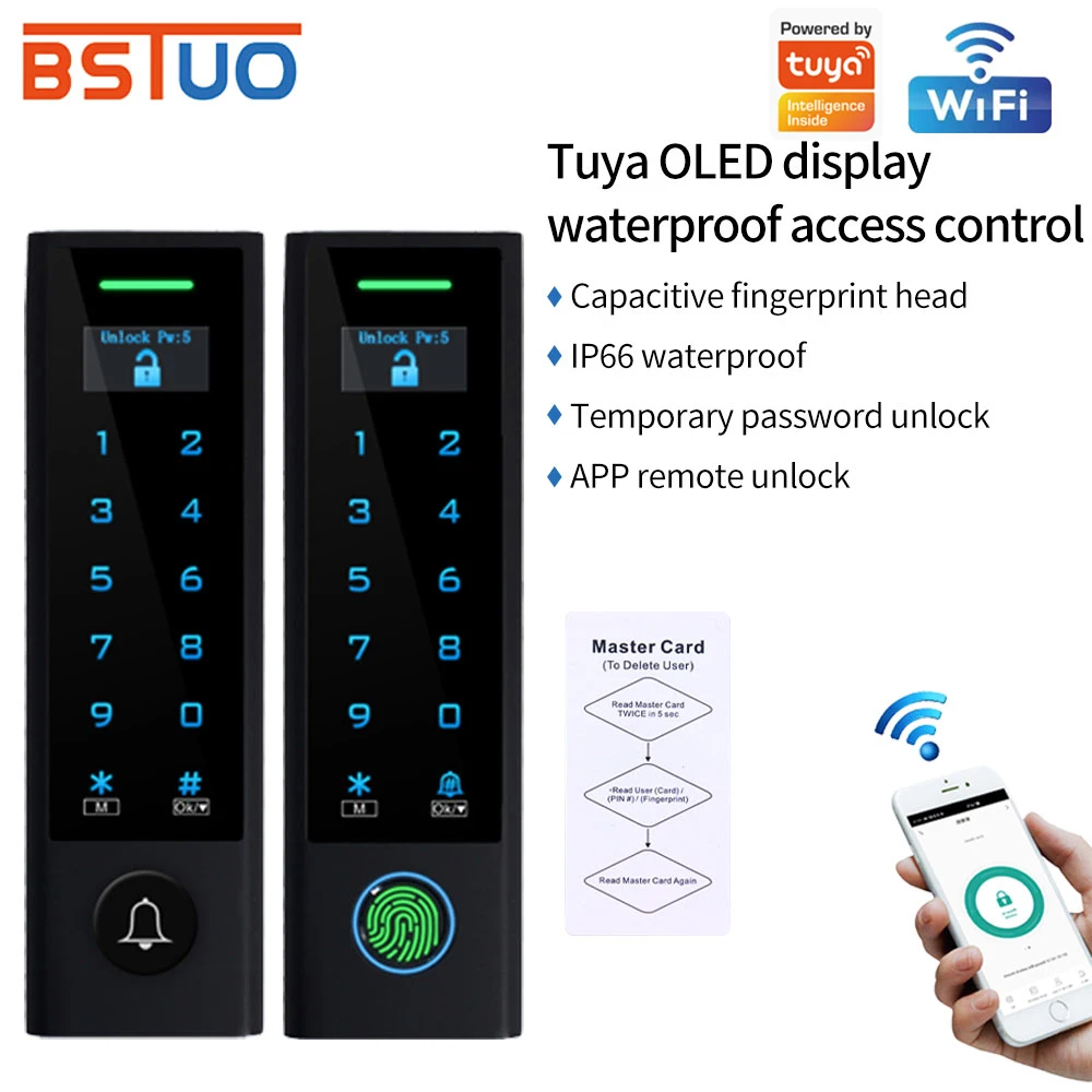 Support TUYA App Fingerprint Access Controller Keypad OLED Screen Waterproof RFID Card Standalone Door Access Control System