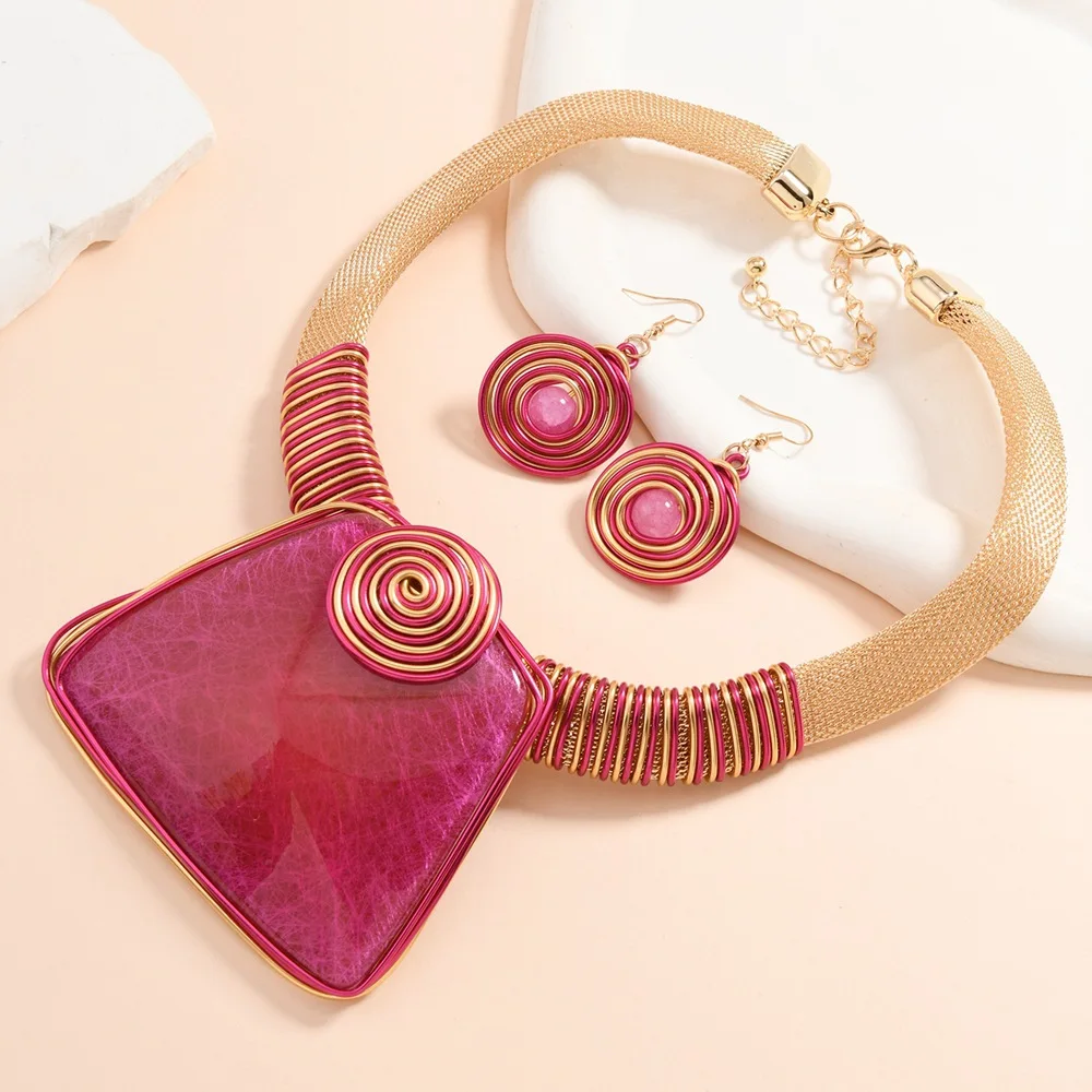 1set Crystal Necklace Earrings Set For Women Vintage Style Colorful Rhinestone Jewelry Set Inlaid Pendant With Lantern Chain