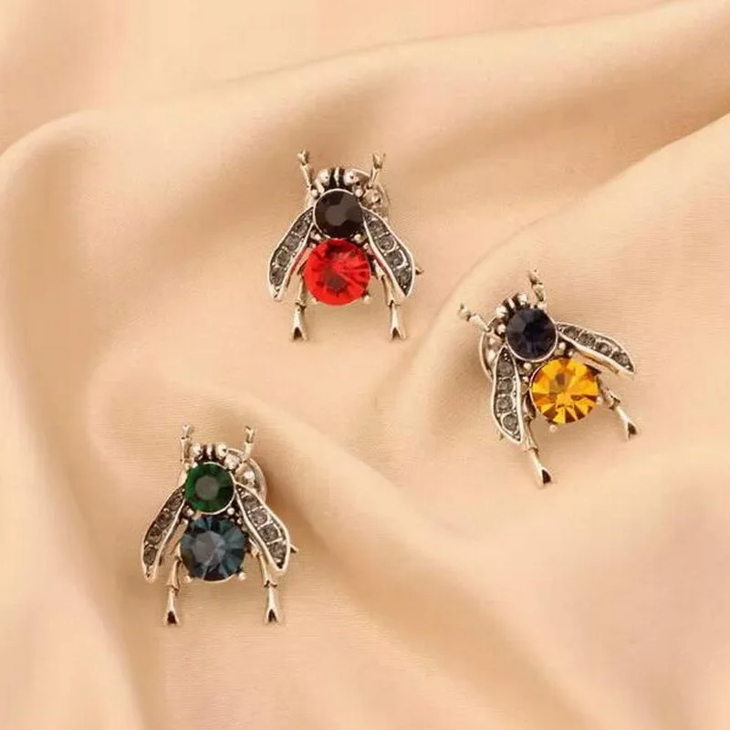 Vintage Mini Bee Rhinestone Brooches Insect Corsage for Women Men Fashion Bird Jewelry Party Office Gifts Accessories Decoration