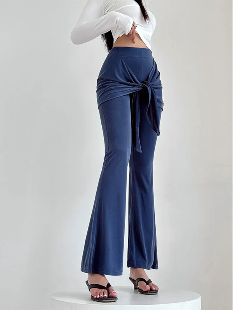 

Sports Pure Desire Style Waist Knot Design Lace Up Micro Flared Pants For Women Slim Pants Fashion Casual Korean Women VL4W