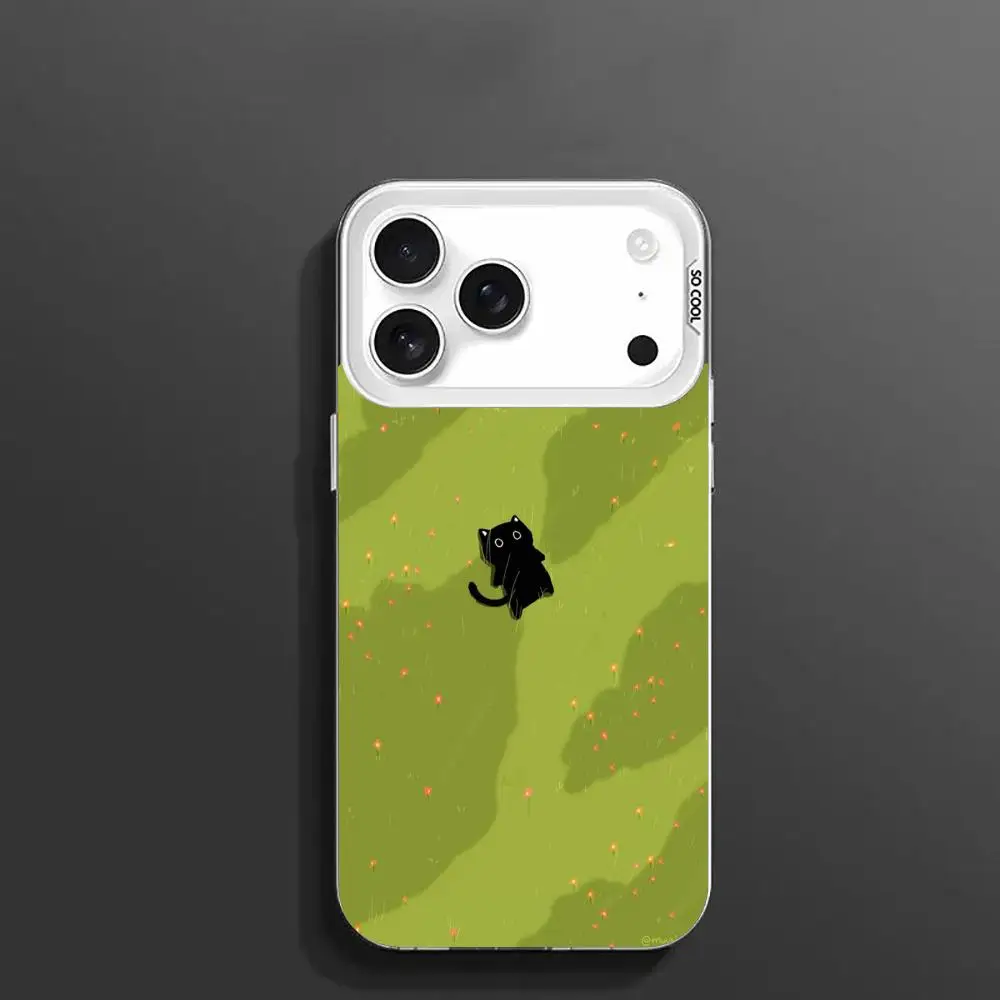 حافظة هاتف القطة في الحديقة لهاتف آيفون 17 16 15 14 13 12 11 برو/ ماكس/بلس غطاء خلفي مقاوم للصدمات مضاد للبصمة