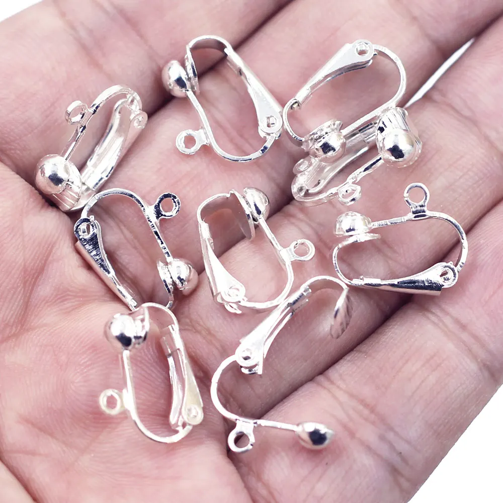50Pcs Silver Plated Copper Earring Clips Loop Jewelry Making Findings 16x13mm