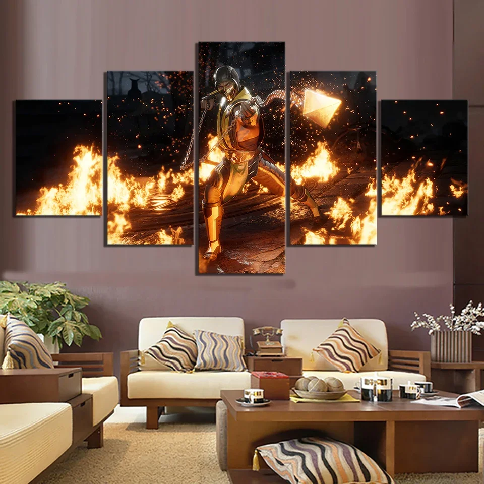 No Framed Canvas 5Pcs Mortal Kombat Game Movies Wall Art Posters Pictures Home Decor Paintings for Kids Living Room Decorations