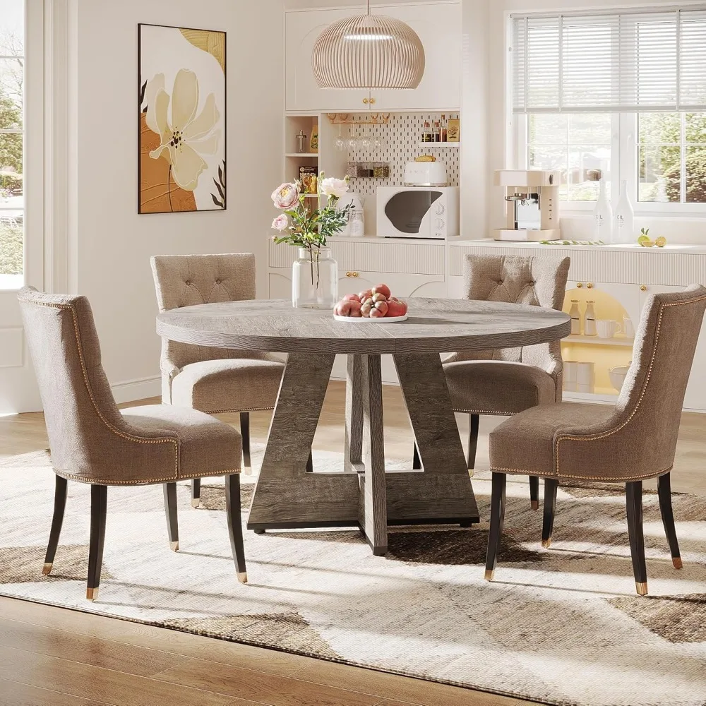 Dining Table, 47 Inch Round Wood Dining Table, Retro Grey Kitchen Dining Table with Heavy Duty Legs for home, Kitchen