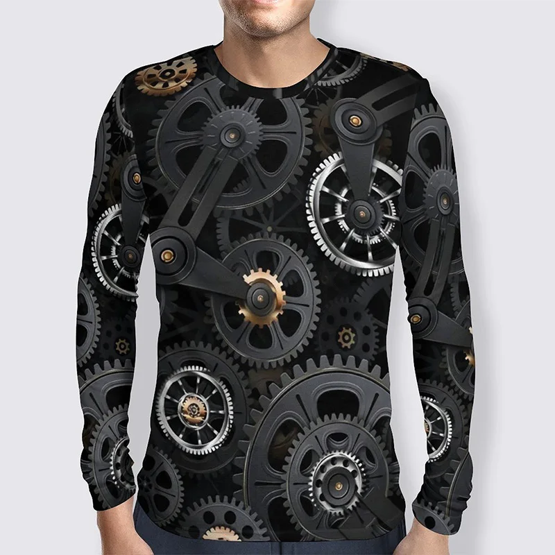 Mechanical Gear 3D Graphics Long Sleeve T Shirts Casual Men Hipster Classic Tee Tops Streetwear Sweatshirt Homme Tshirt Cool