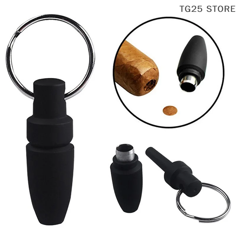 1PC Portable Cigar Puncher with Key Ring Clip Rubber Blade Cigar Cutter Drill Hole Pocket Knife For Cigar Gadgets Accessories