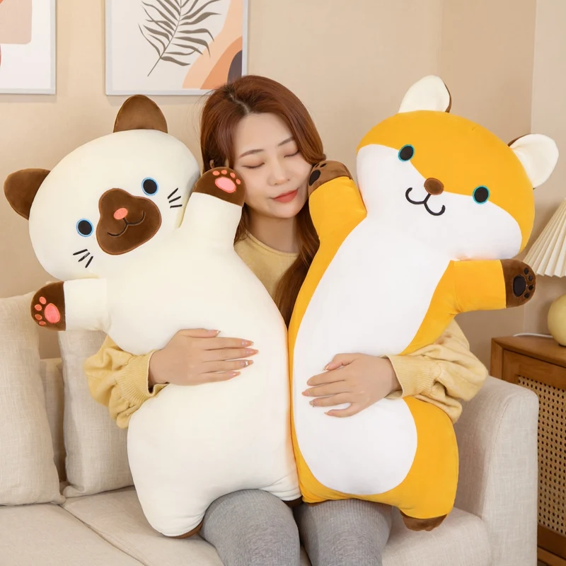 1pc 75cm Cute Plush Cat&Fox Doll Soft Stuffed Pillow Kawaii Siamese Cat Toy Children Girls Sleep Long Pillow Home Decor Gift