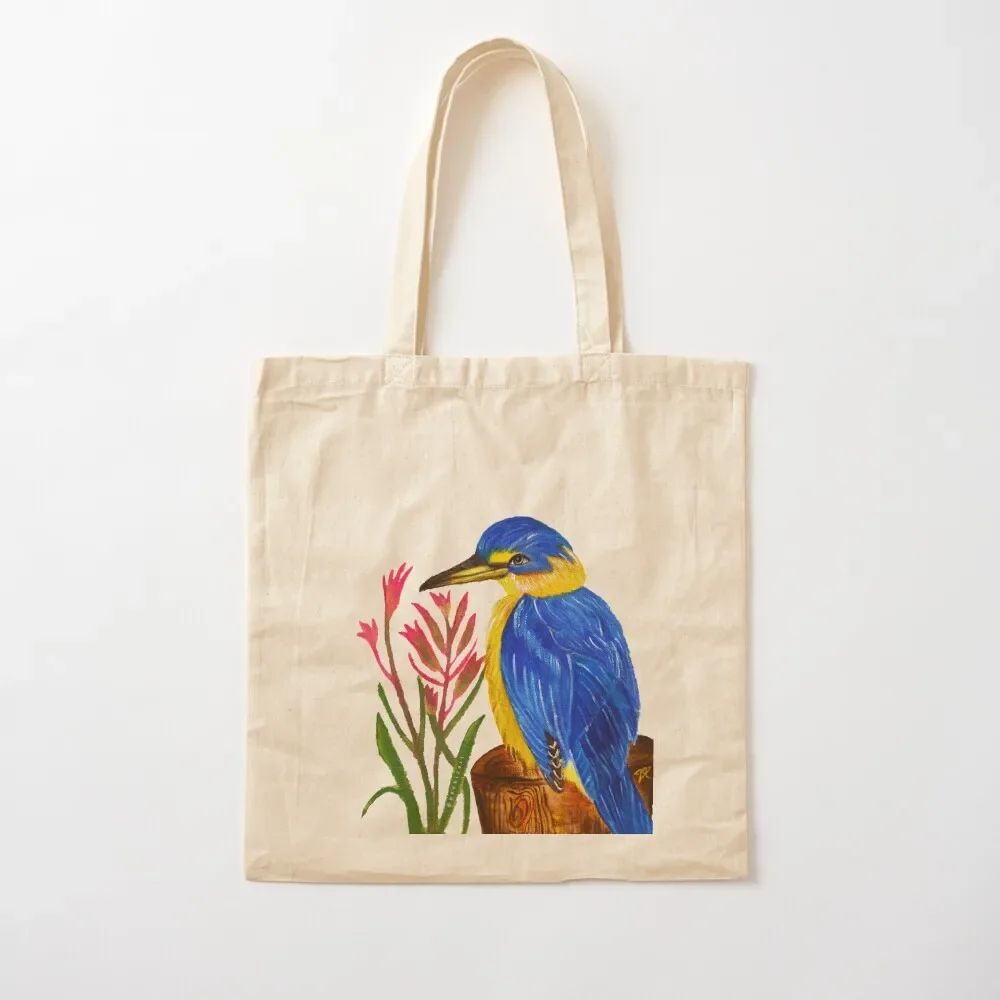 Pretty Kingfisher bird with kangaroo paw flower Tote Bag Fabric bag large tote bag custom canvas bags luxury women