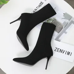 Sexy Sock Boots Knitting Stretch Boots High Heels for Women Fashion Shoes 2024 Spring Autumn Ankle Boots Female