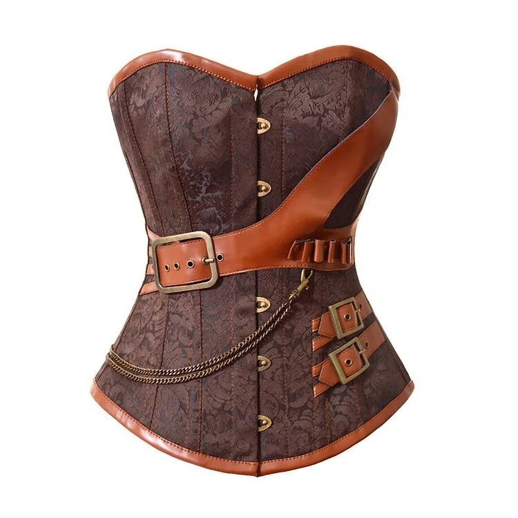 

Steampunk Corset Leather Pirate Lingerie Burlesque Gothic Overbust Corsets Bustiers Top Vintage Black Brown Plus Size Korsett