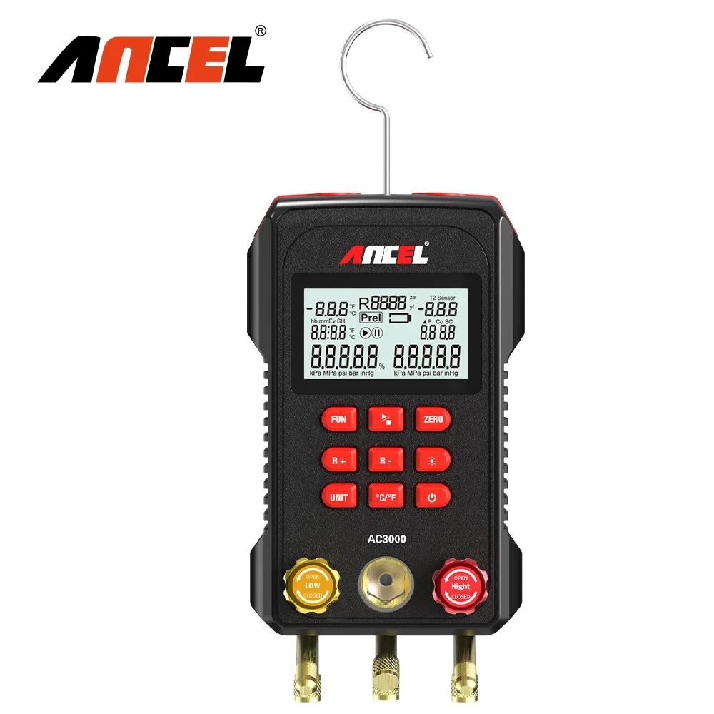 

ANCEL AC3000 Manifold Digital Gauge Refrigeration Leak Tester Vacuum Pressure Temperature Gauge Tools Digital Manifold Meter