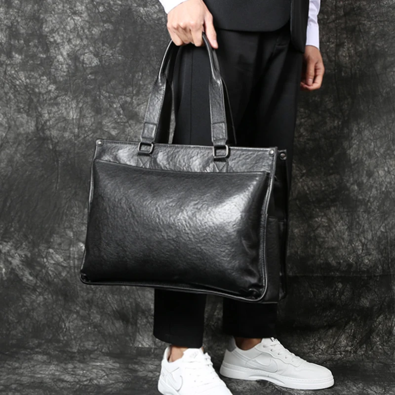 Business Leather Men's Bag Men's ToteTop Layer Cowhide Briefcase Computer Bag Large Capacity Travel Crossbody Bag