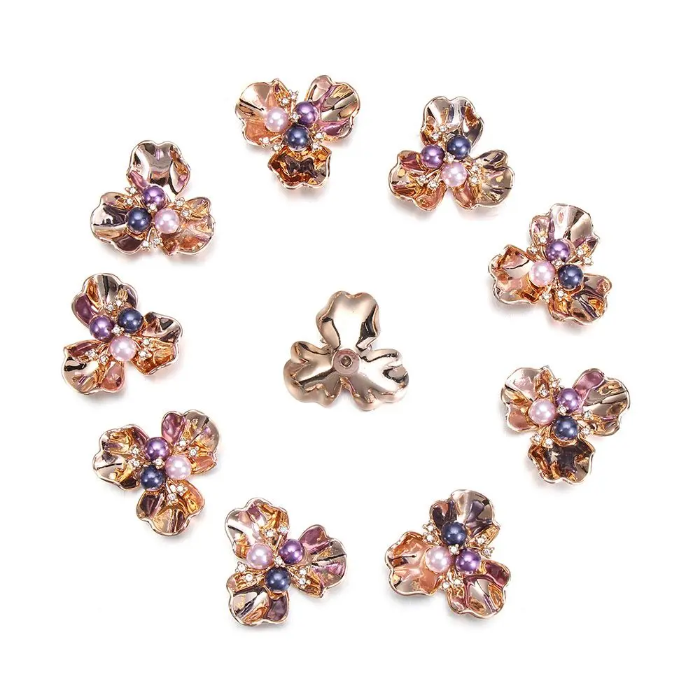 10PCS Handmade Bow Accessories Pearl Flower Rhinestone Buttons Sparkling Crystal Hairpins Decoration Clothes Sewing Pearl Tool