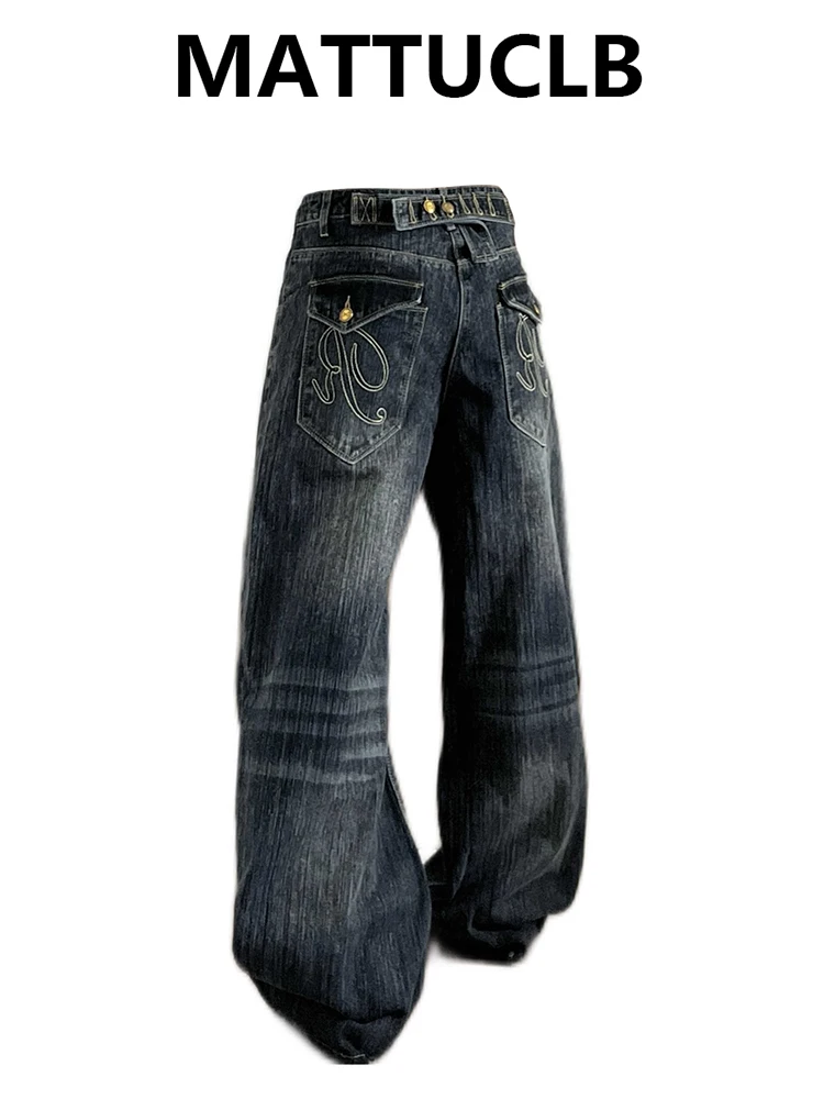 

Women's Jean Baggy Wide Fit Boyfriend Denim Pants Grunge Punk Y2K Japanese Harajuku 2000s American Retro High Street Embroidery