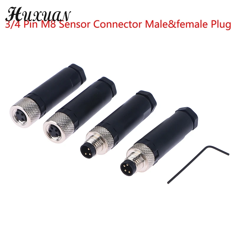 M8 Sensor Connector Waterproof Male&female Plug Screw Threaded Plug Coupling 3 4 Pin Flange Socket Back Mount