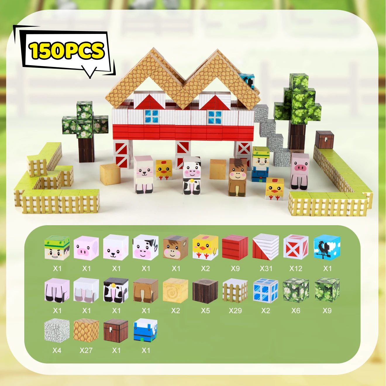 150PCS 자석 블록 세트 - 농장 동물 & 농부 테마 STEM 학습 장난감, 크리스마스, 생일, 부활절 선물로 완벽