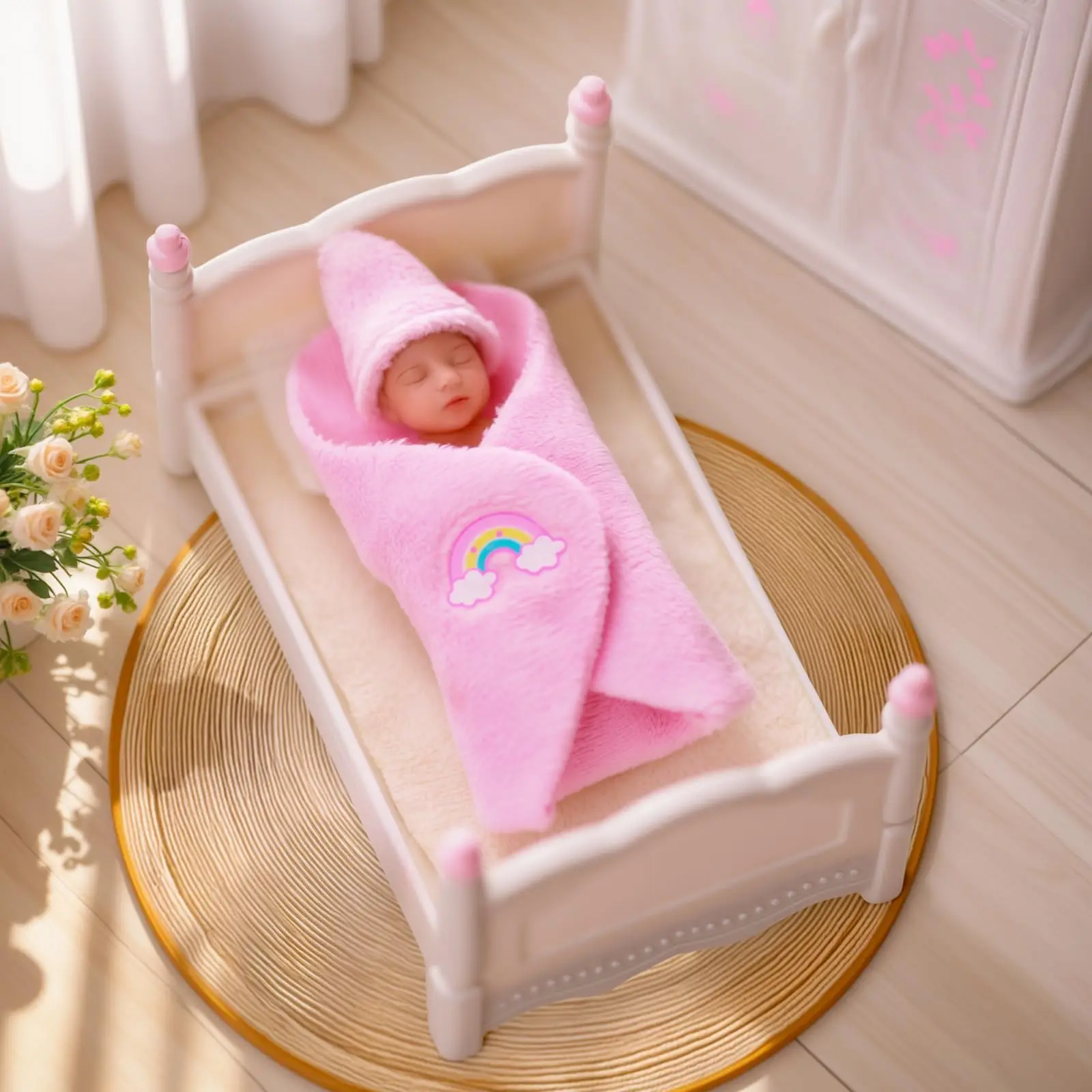 3インチのミニシリコンリボーンベビーガール人形 – リアルな感触とプレイセットアクセサリーを備えた、本物そっくりの眠っている新生児、ピンクのギフト